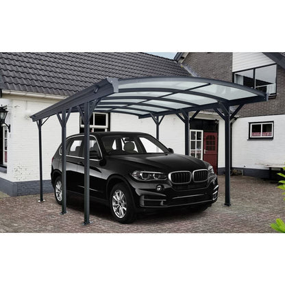 Hanover 19-Ft. x 10-Ft. Aluminum Arch-Roof Carport with Polycarbonate Roof Panels, HANCARPRT19X10-GRY Gray 19.3' x 10' Aluminum Carport