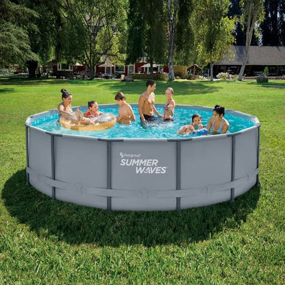 SUMMER WAVES Piscine grise Elite Frame de 14 pieds avec pompe de filtration, couverture et échelle