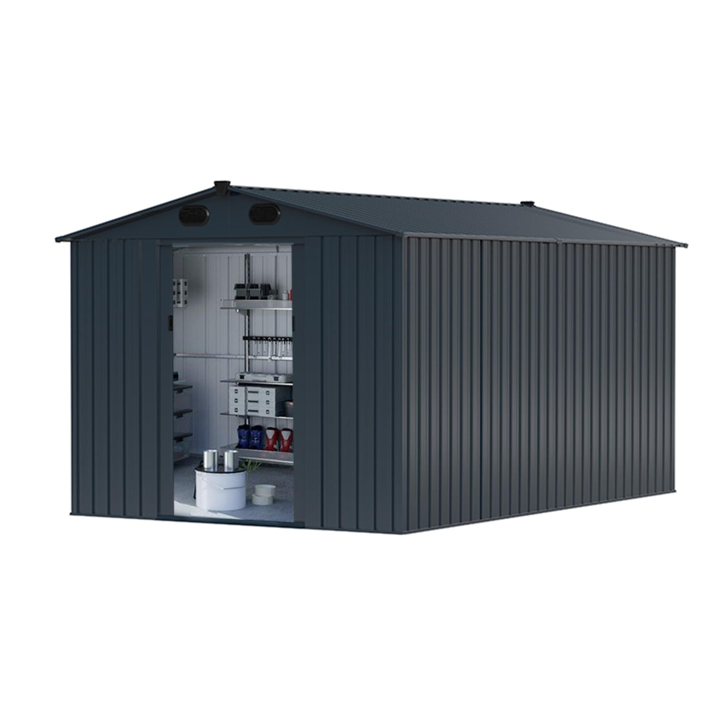 Chery Industrial 8'x12' Outdoor Storage Shed Galvanized Steel, Garden Shed with 4 Vents & Double Sliding Door, Utility Tool Shed Storage House for Backyard, Patio, Lawn(Dark Cool Grey) 8x12(Dark Cold Grey)