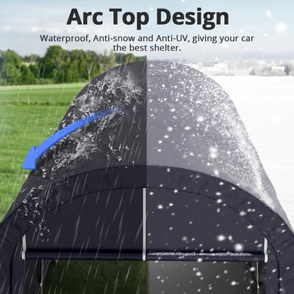 KING BIRD 10' x 15' Heavy Duty Round Style Carport Anti-Snow Car Port Garage Car Tent Car Canopy Outdoor Instant Garage with Reinforced Ground Bars 10'X15' Dark Gray