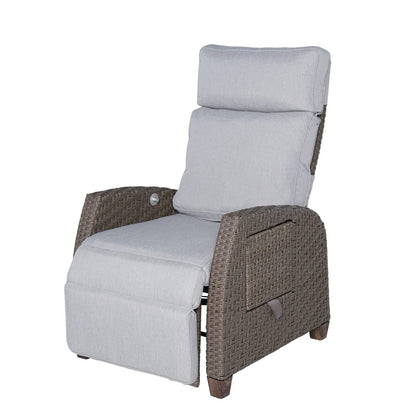 Fauteuil inclinable d'intérieur et d'extérieur Grand patio Fauteuil inclinable de patio en osier PE avec table inclinable Chaise longue inclinable Gris brume