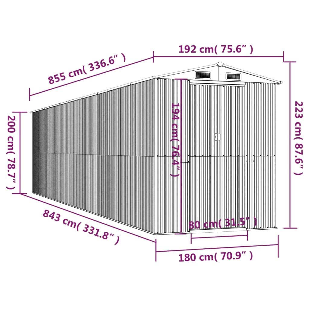 GOLINPEILO Abri de jardin extérieur en métal, grand hangar à outils utilitaire en acier, abri de jardin en acier avec doubles portes coulissantes, rangement utilitaire et outils, vert 75,6"x336,6"x87,8" 75,6"x336,6"x87,8" 