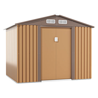 HOGYME Storage Shed 8' x 6' Outdoor Garden Shed Metal Shed Suitable for Storing Garden Tool Lawn Mower Ladder Coffee 8x6