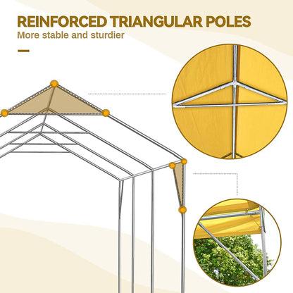 ADVANCE OUTDOOR Abri de voiture robuste de 12 x 20 pieds avec parois latérales et portes, hauteur réglable de 9,5 pieds à 11 pieds, auvent de voiture, garage, tente de fête, abri de bateau avec 8 poteaux renforcés et 4 sacs de sable, beige 12'x20' 