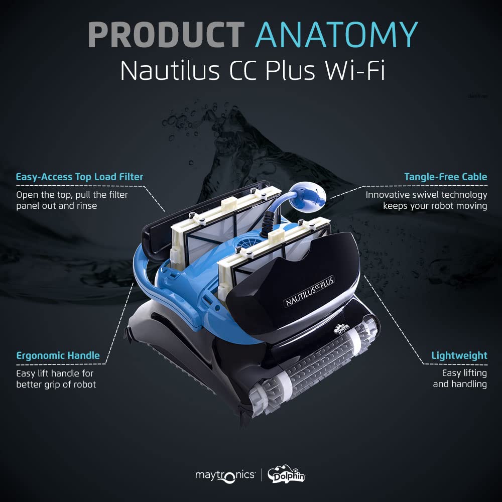 Dolphin Nautilus CC Plus Robotic Pool Vacuum Cleaner with Wi-Fi Control — Wall Climbing Capability — Top Load Filters for Easy Maintenance — Ideal for Above/In-Ground Pools up to 50 FT in Length Nautilus CC Plus Wi-Fi