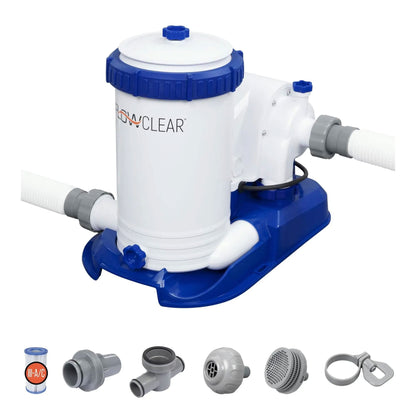 Bestway 58392E Flowclear 2500 GPH Water Filter Pump for Above-Ground Swimming Pools with Customizable Timer and Set of Adapters 2500gal