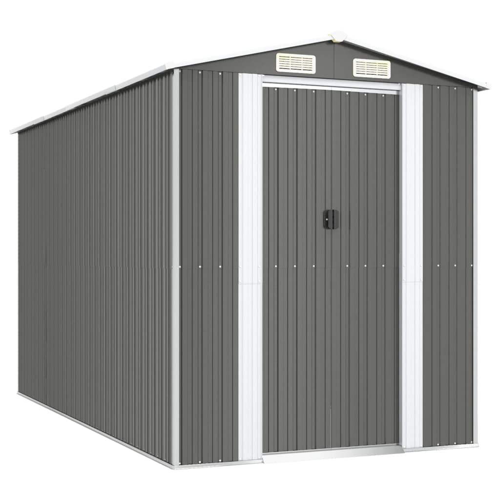 GOLINPEILO Metal Outdoor Garden Storage Shed, Large Steel Utility Tool Shed Storage House, Steel Yard Shed with Double Sliding Doors, Utility and Tool Storage, Light Gray 75.6"x140.6"x87.8" 75.6"x140.6"x87.8"