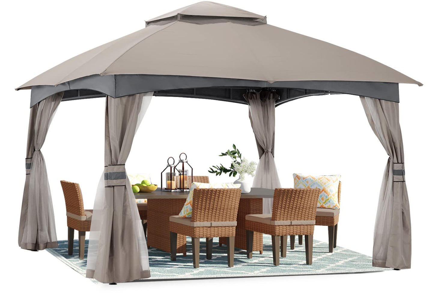 ABCCANOPY Tonnelle d'extérieur 10 x 20 – Tonnelle de terrasse avec moustiquaire, auvents extérieurs pour l'ombre et la pluie pour pelouse, jardin, cour et terrasse (beige) beige 