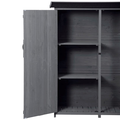 Armoire de rangement extérieure en bois étanche, abri de jardin avec étagères à 3 niveaux, abri vertical extérieur avec 2 portes doubles, bois de sapin, 2 serrures et poignées, gris 55 x 20 x 64 gris-1 