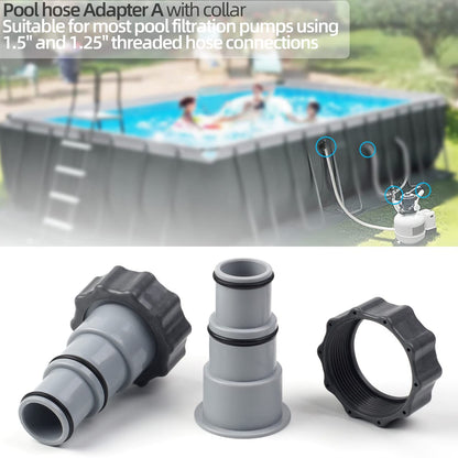 Adaptateur de tuyau de piscine A avec collier pour pompe à connexion filetée Intex, convertit les tuyaux de 1,5 et 1,25 pouces (lot de 2)