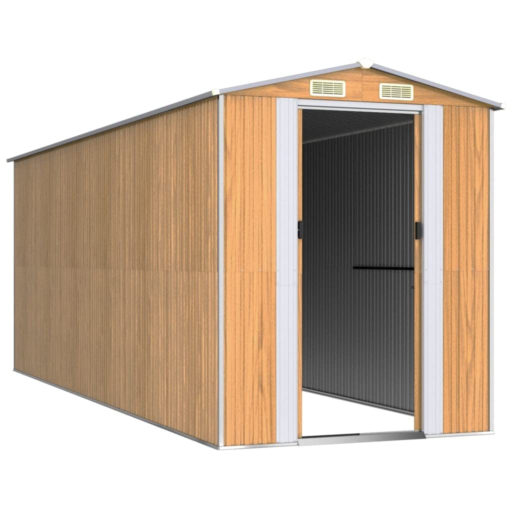 GOLINPEILO Metal Outdoor Garden Storage Shed, Large Steel Utility Tool Shed Storage House, Steel Yard Shed with Double Sliding Doors, Utility and Tool Storage, Light Brown 75.6"x205.9"x87.8" 75.6"x205.9"x87.8"