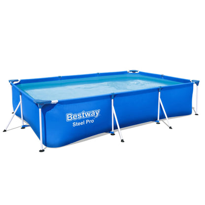 Bestway Steel Pro 9.8' x 6.6' x 26" Rectangular Steel Frame Above Ground Outdoor Backyard Swimming Pool Set with 330 GPH Filter Pump 118" x 79" x 26"