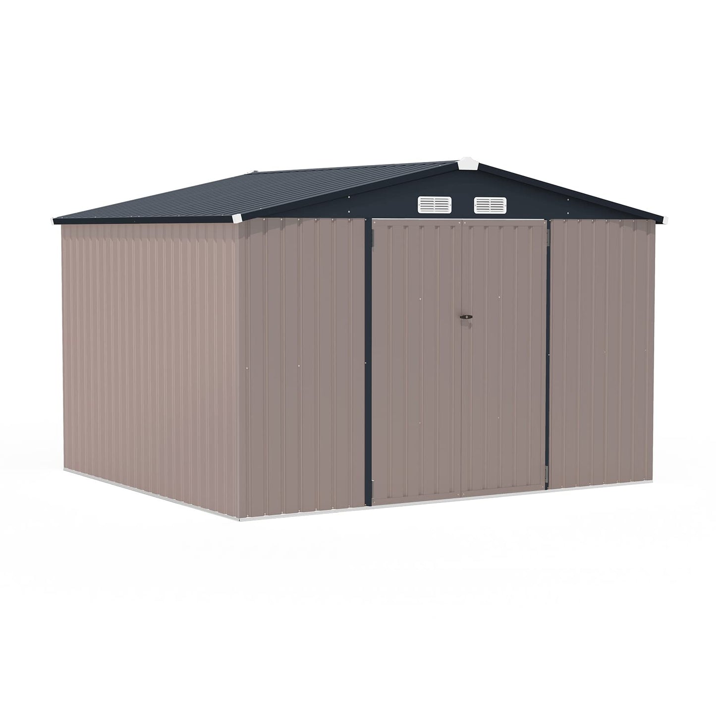 OC Orange-Casual 10 x 8 FT Outdoor Storage Shed, Metal Garden Tool Shed, Outside Sheds & Outdoor Storage Galvanized Steel w/Lockable Door for Backyard, Patio, Lawn, Brown 10' x 8'