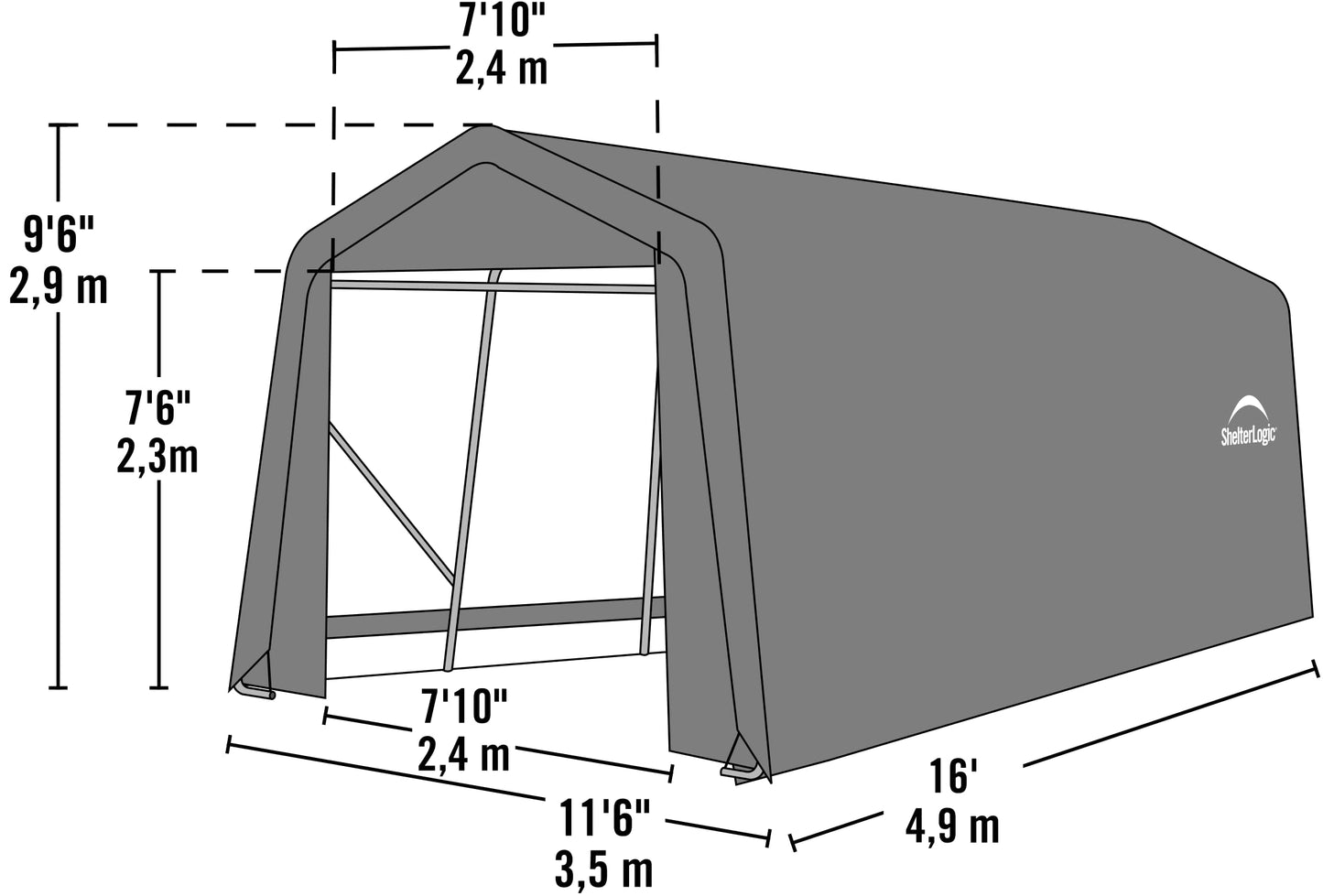 ShelterLogic 72873 Grey 10'x16'x10' Peak Style Shelter 10'x16'x10' Gray