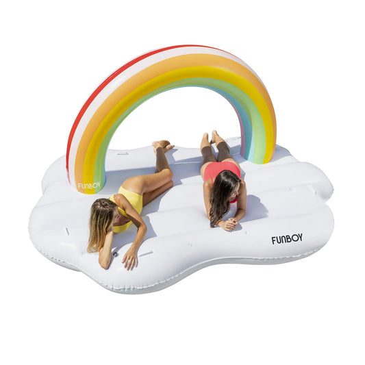 FUNBOY Flotteur de piscine gonflable géant de luxe arc-en-ciel Cloud Island, lit flottant, deux porte-gobelets, flotteur de luxe pour fête de piscine d'été et divertissement