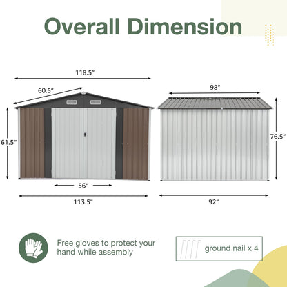 OC Orange-Casual Abri de rangement extérieur de 10 x 8 pieds, abri de jardin en métal, abris extérieurs et rangement extérieur en acier galvanisé avec porte verrouillable pour jardin, patio, pelouse, blanc et marron 10' x 8' 