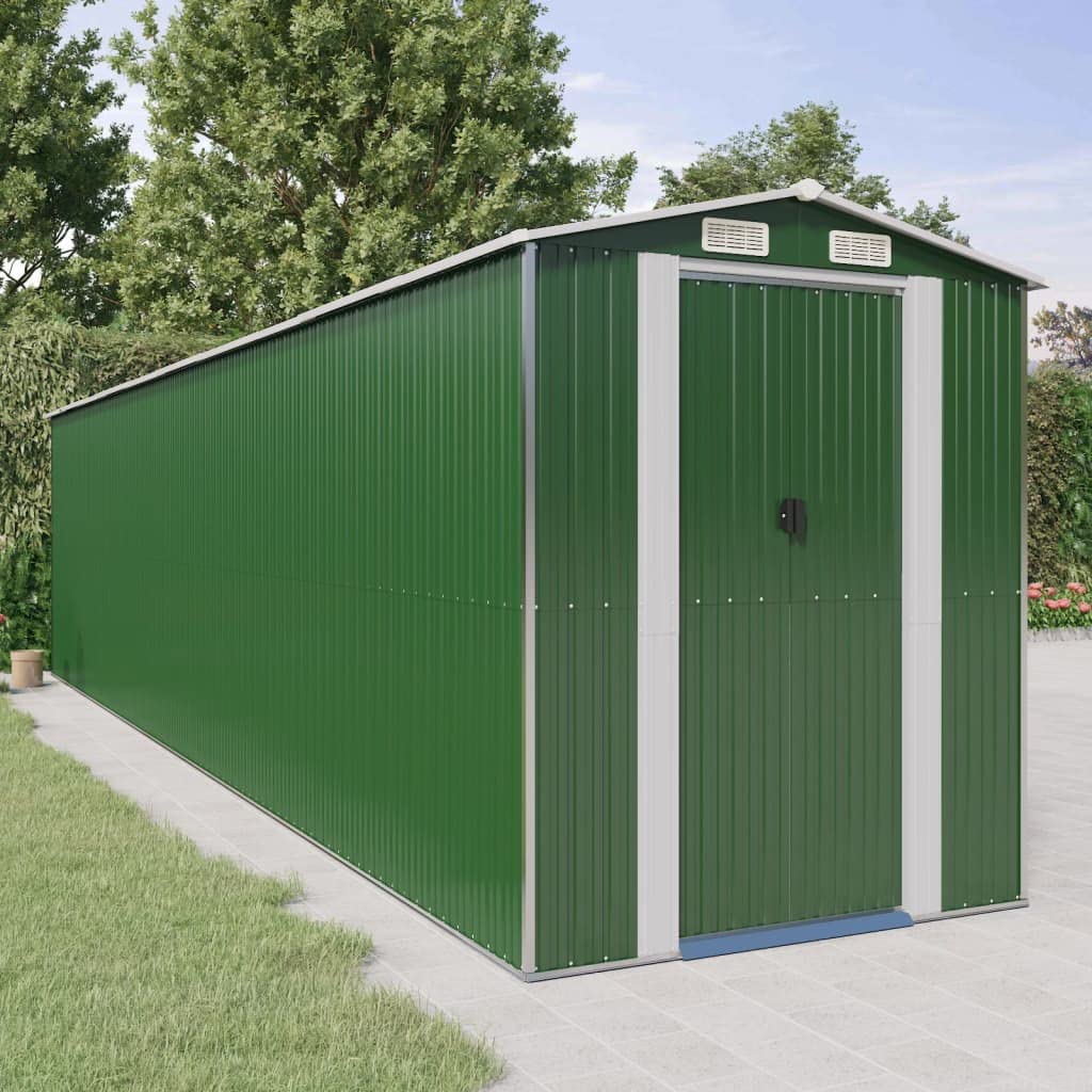 GOLINPEILO Abri de jardin extérieur en métal, grand hangar à outils utilitaire en acier, abri de jardin en acier avec doubles portes coulissantes, rangement utilitaire et outils, vert 75,6"x336,6"x87,8" 75,6"x336,6"x87,8" 