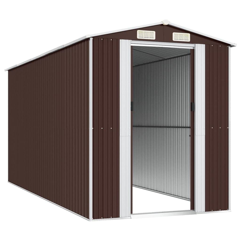 GOLINPEILO Abri de jardin extérieur en métal, grand hangar à outils utilitaire en acier, abri de jardin en acier avec doubles portes coulissantes, rangement utilitaire et outils, marron foncé 75,6"x173,2"x87,8" 75,6"x173,2"x87,8" 