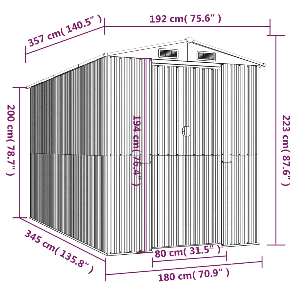 GOLINPEILO Abri de jardin extérieur en métal, grand hangar à outils utilitaire en acier, abri de jardin en acier avec doubles portes coulissantes, rangement utilitaire et outils, marron clair 75,6"x140,6"x87,8" 75,6"x140,6"x87,8" 