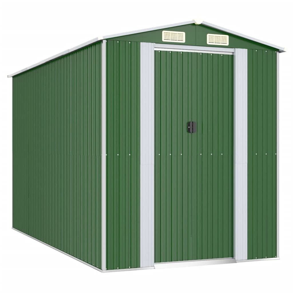 GOLINPEILO Abri de jardin extérieur en métal, grand hangar à outils utilitaire en acier, abri de jardin en acier avec doubles portes coulissantes, rangement utilitaire et outils, vert 75,6"x140,6"x87,8" 75,6"x140,6"x87,8" 