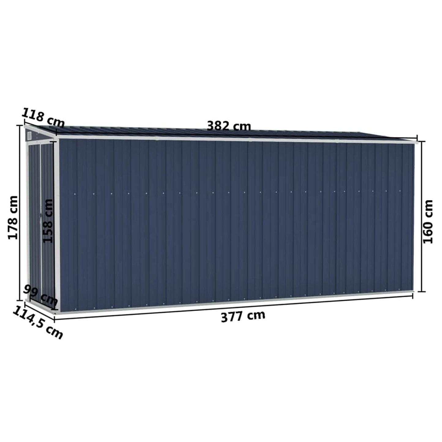 Gecheer Wall-Mounted Garden Shed Anthracite 46.5"x150.4"x70.1" Steel, Outdoor Storage Shed with Door Galvanized Steel Shed Storage House for Backyard Garden Patio Lawn 46.5 x 150.4 x 70.1