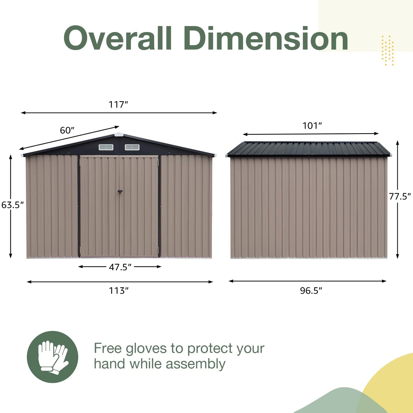 OC Orange-Casual Abri de rangement extérieur en métal de 3 x 2,4 m, abri de jardin en métal, abris extérieurs et rangement extérieur en acier galvanisé avec porte verrouillable pour jardin, patio, pelouse, marron 10' x 8' 