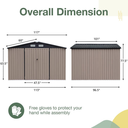 OC Orange-Casual 10 x 8 FT Outdoor Storage Shed, Metal Garden Tool Shed, Outside Sheds & Outdoor Storage Galvanized Steel w/Lockable Door for Backyard, Patio, Lawn, Brown 10' x 8'