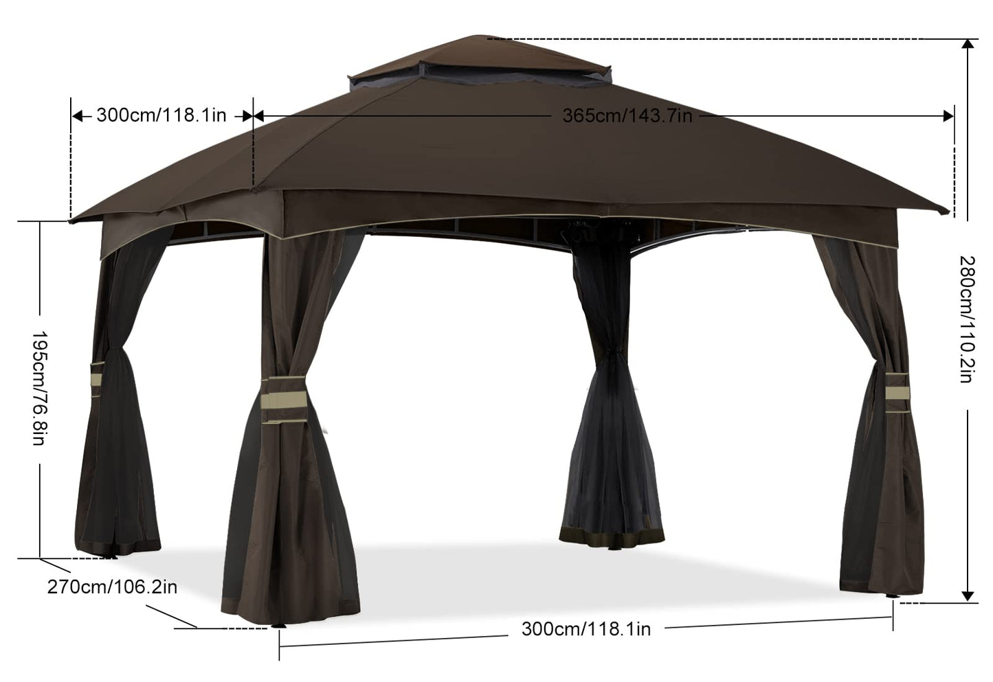 ABCCANOPY Tonnelle d'extérieur 10 x 20 – Tonnelle de terrasse avec moustiquaire, auvents extérieurs pour l'ombre et la pluie pour pelouse, jardin, cour et terrasse (beige) beige 