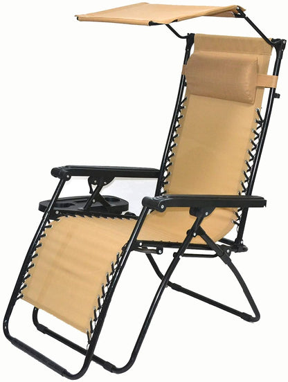 BTEXPERT CC5044BG Zero Gravity Chaise Case Lounge Outdoor Patio Beach Yard Garden avec plateau utilitaire Porte-gobelet Beige (One Piece, Tan with Canopy) One Piece