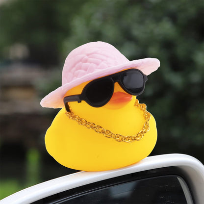 wonuu Car Rubber Duck Car Duck Decoration Dashboard Car Ornament for Car Dashboard Decoration Accessories with Mini Bachelor Cap Necklace and Sunglasses A-pink&pink Doughnut Swim Ring