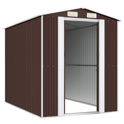 GOLINPEILO Abri de jardin extérieur en métal, grand hangar à outils utilitaire en acier, abri de jardin en acier avec doubles portes coulissantes, rangement utilitaire et outils, marron foncé 75,6"x107,9"x87,8" 75,6"x107,9"x87,8" 