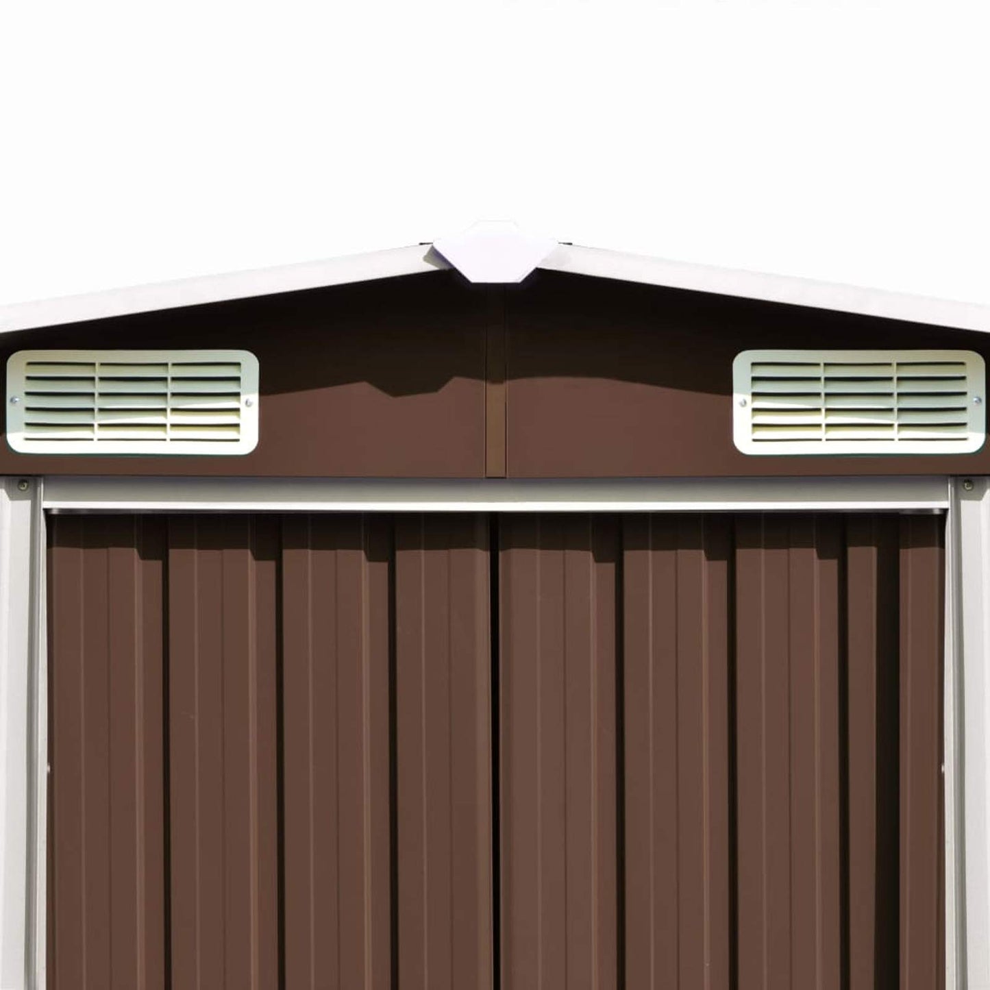 Gecheer Outdoor Storage Shed, Garden Shed House with Door & Vents, Galvanized Steel Storage Tool Shed for Backyard Patio Lawn for Bike, Garbage Can, Tool, Lawnmower 101.2" x 192.5" x 71.3" Metal Brown 101.2 x 192.5 x 71.3