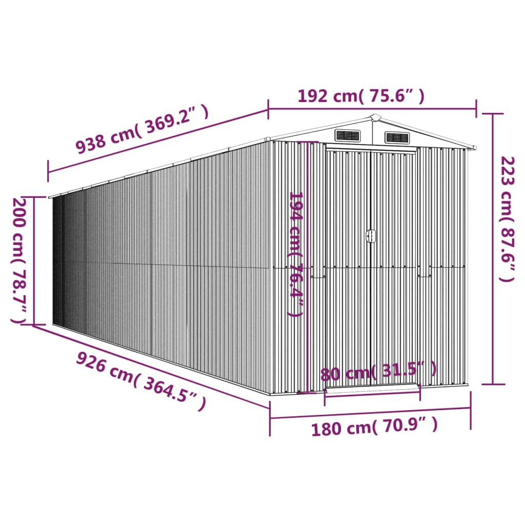 GOLINPEILO Abri de jardin extérieur en métal, grand hangar à outils utilitaire en acier, abri de jardin en acier avec doubles portes coulissantes, rangement utilitaire et outils, anthracite 75,6"x369,3"x87,8" 75,6"x369,3"x87,8" 