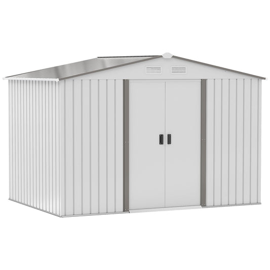 Outsunny 9' x 6' Metal Storage Shed Garden Tool House with Double Sliding Doors, 4 Air Vents for Backyard, Patio, Lawn, Silver 9' x 6'