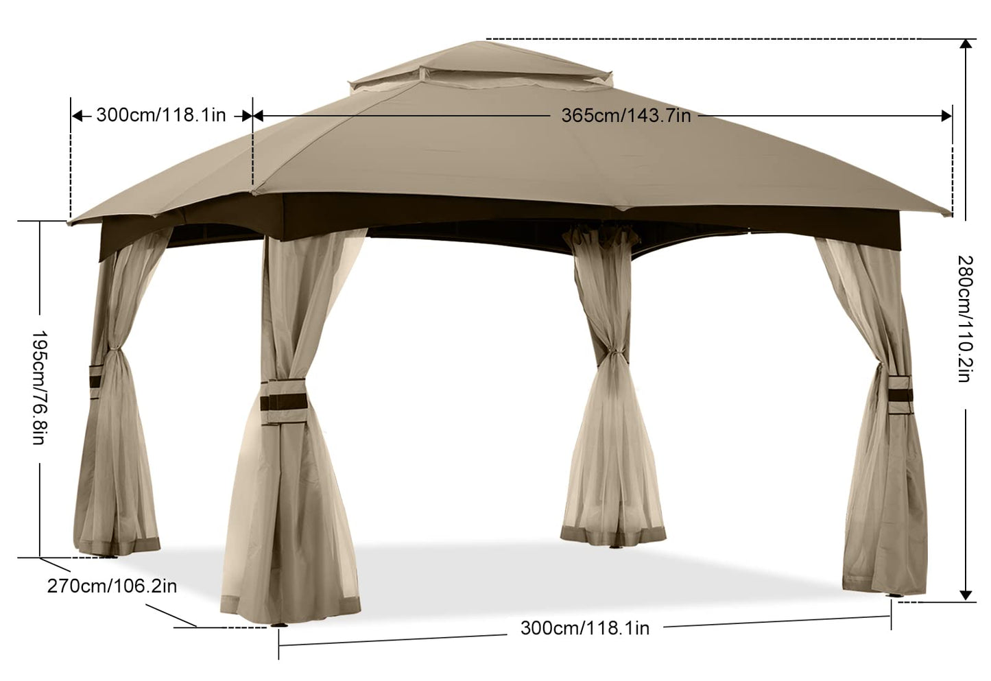 ABCCANOPY Tonnelle d'extérieur 10 x 20 – Tonnelle de terrasse avec moustiquaire, auvents extérieurs pour l'ombre et la pluie pour pelouse, jardin, cour et terrasse (beige) beige 