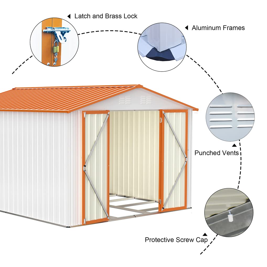 Storage shed,8×10ft Outdoor Storage shed, Used for Backyard Storage Sheds&Outdoor Storage Clearance,can be Used as Bicycle shed,Garden shed,Tool shed,Metal shed That can be Used for Life,Orange 8 X 10 Ft Storage Shed Orange