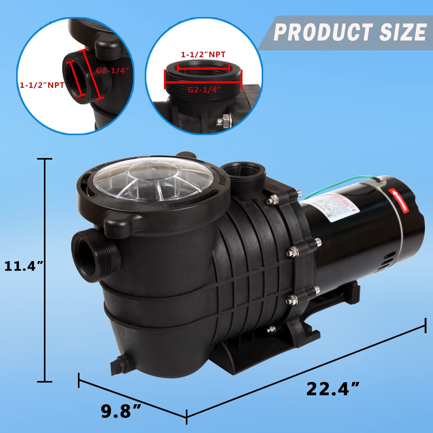 TOPWAY 2HP 110v Swimming Pool Pump 111GPM Filter Garden lnground and Above Ground Pools Water Pump 2.0 HP