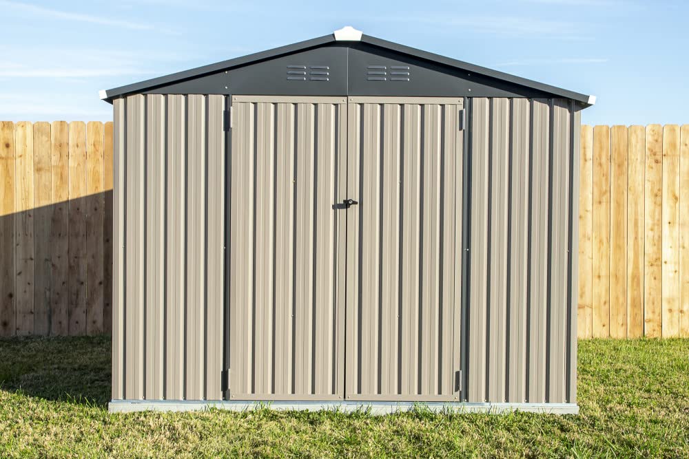 Cover-It 8x6 Metal Outdoor Galvanized Steel Storage Shed with Swinging Double Lockable Doors for Backyard or Patio Storage of Bikes, Grills, Supplies, Tools, Toys, for Lawn, Garden, and Camping, Tan 8' x 6'