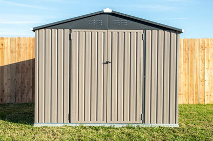 Cover-It 8x6 Metal Outdoor Galvanized Steel Storage Shed with Swinging Double Lockable Doors for Backyard or Patio Storage of Bikes, Grills, Supplies, Tools, Toys, for Lawn, Garden, and Camping, Tan 8' x 6'