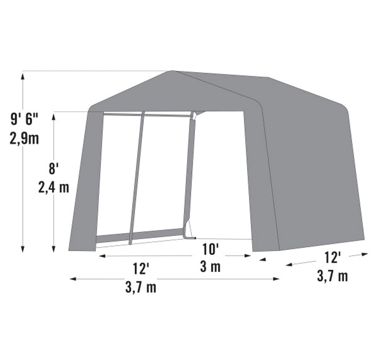 ShelterLogic Abri de rangement extérieur extra haut avec toit en métal en acier toutes saisons avec housse imperméable et ancrages à tarière réutilisables robustes 3,7 x 3,1 x 2,4 m, gris 