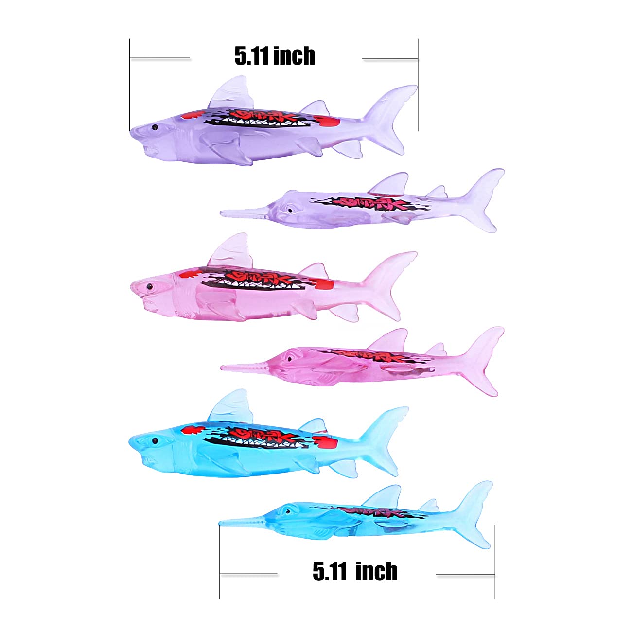 ZHFUYS Jouet de Piscine, Lancer Torpille Jouet de Natation Requin Transparent, Paquet de 6 Multicolore-6pcs