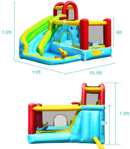 HONEY JOY Toboggan aquatique gonflable, maison rebondissante et parc aquatique avec piscine et toboggans, mur d'escalade, toboggans gonflables intérieurs et extérieurs gonflables pour enfants et adultes (avec souffleur 480 W) avec souffleur 480 W