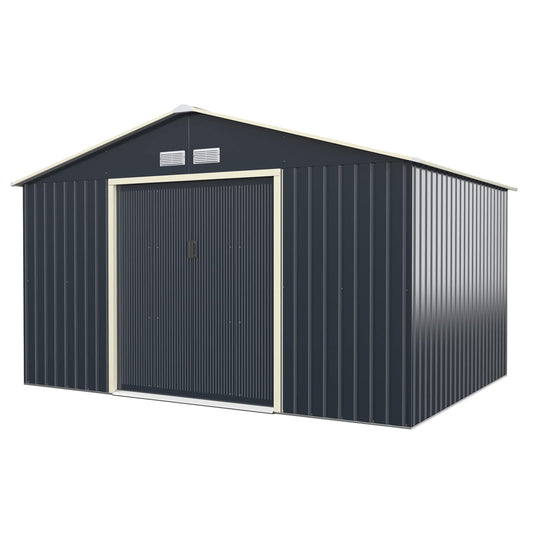 Giantex Outdoor Storage Shed with Double Sliding Door, Galvanized Metal Garden Storage Room, Front and Back Vent, Weather Resistant Tool Storage Shed for Backyard, Patio, Lawn (11 x 8 FT) 11 x 8 FT