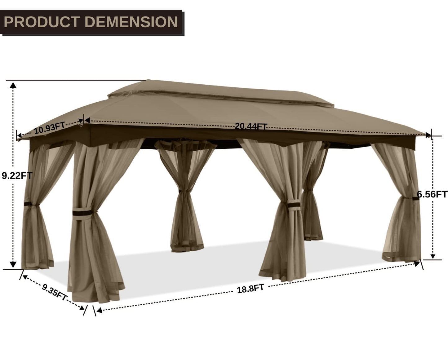 ABCCANOPY Tonnelle d'extérieur 10 x 20 – Tonnelle de terrasse avec moustiquaire, auvents extérieurs pour l'ombre et la pluie pour pelouse, jardin, cour et terrasse (beige) beige 