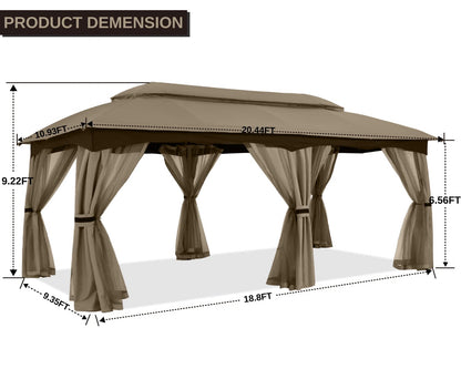 ABCCANOPY Tonnelle d'extérieur 10 x 20 – Tonnelle de terrasse avec moustiquaire, auvents extérieurs pour l'ombre et la pluie pour pelouse, jardin, cour et terrasse (beige) beige 