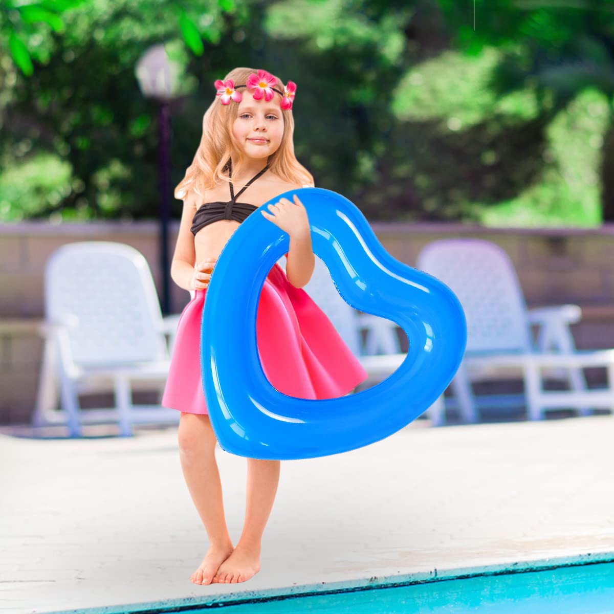 SUNSHINE-MALL Inflatable Swim Rings, Heart Shaped Swimming Pool Float Loungers Tube, Water Fun Beach Party Toys for Kids, Adults Blue