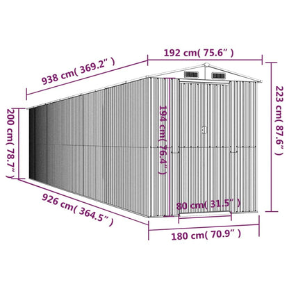 GOLINPEILO Abri de jardin extérieur en métal, grand hangar à outils utilitaire en acier, abri de jardin en acier avec doubles portes coulissantes, rangement utilitaire et outils, vert 75,6"x369,3"x87,8" 75,6"x369,3"x87,8" 