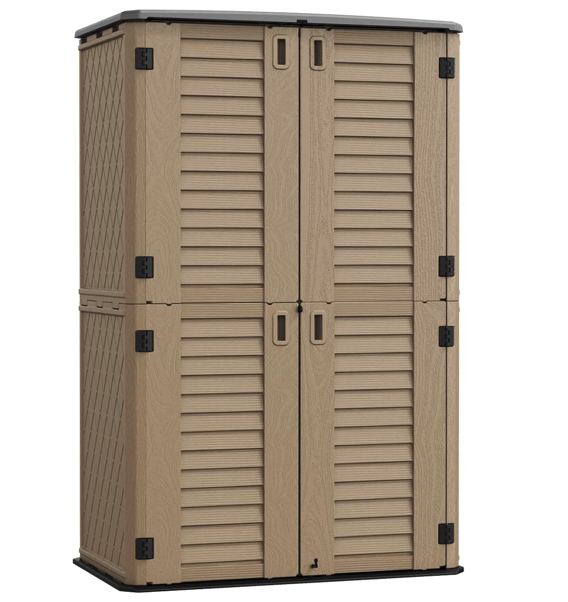 KINYING Abri de rangement extérieur étanche, armoire de rangement extérieure verticale en résine pour meubles de patio, outils de jardin, accessoires de piscine, rangement pour tondeuse (52 pieds cubes, marron foncé) Marron foncé-03C 