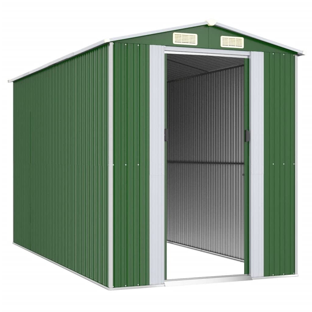 GOLINPEILO Abri de jardin extérieur en métal, grand hangar à outils utilitaire en acier, abri de jardin en acier avec doubles portes coulissantes, rangement utilitaire et outils, vert 75,6"x140,6"x87,8" 75,6"x140,6"x87,8" 