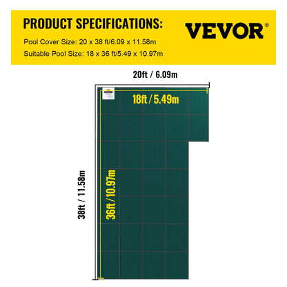 Happybuy Inground Pool Safety Cover, 16 x 32 ft Rectangular Winter Pool Cover with Left Step, Triple Stitched, High Strength Mesh PP Material, Good Rain Permeability, Installation Hardware Included 16 x 32 ft with 4x8ft Left Step